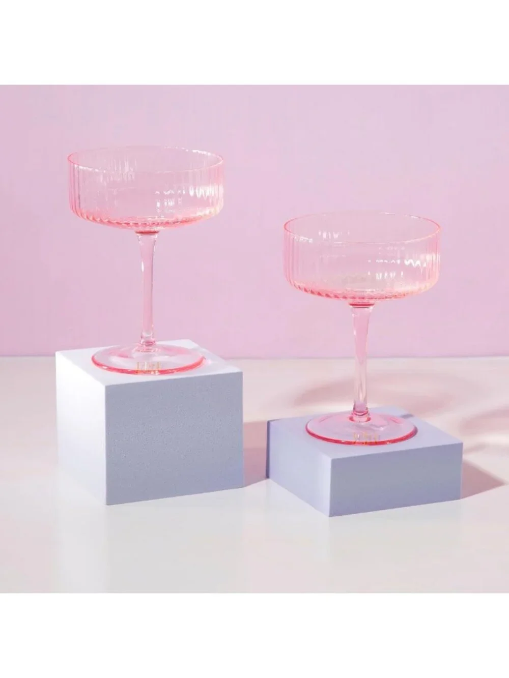 Elegant Ribbed Coupe Cocktail Glass Set - Fluted Glassware for Champagne